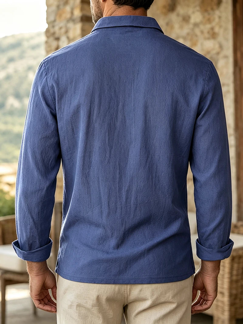 Camisa Greco Manga Longa, Linho Premium