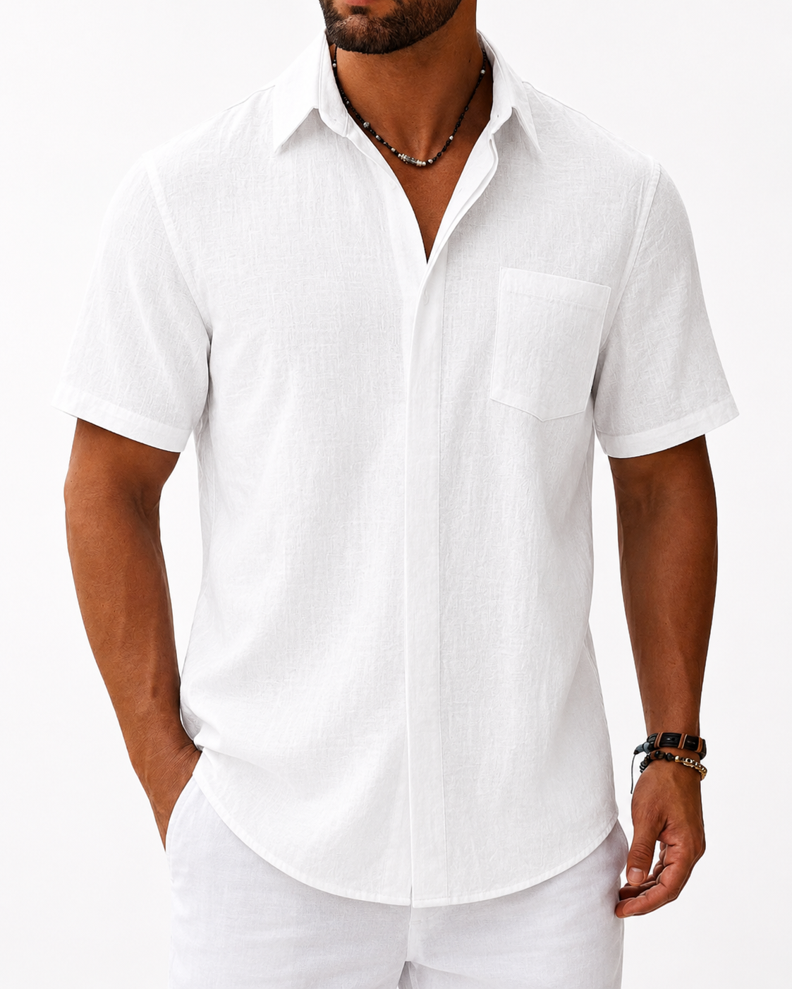 Camisa Manga Curta 100% linho - botões invisíveis