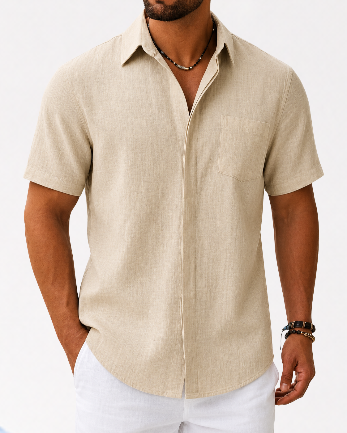 Camisa Manga Curta 100% linho - botões invisíveis