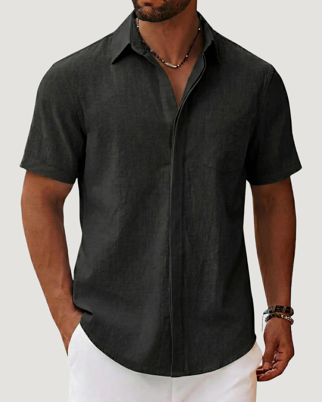 Camisa Manga Curta 100% linho - botões invisíveis