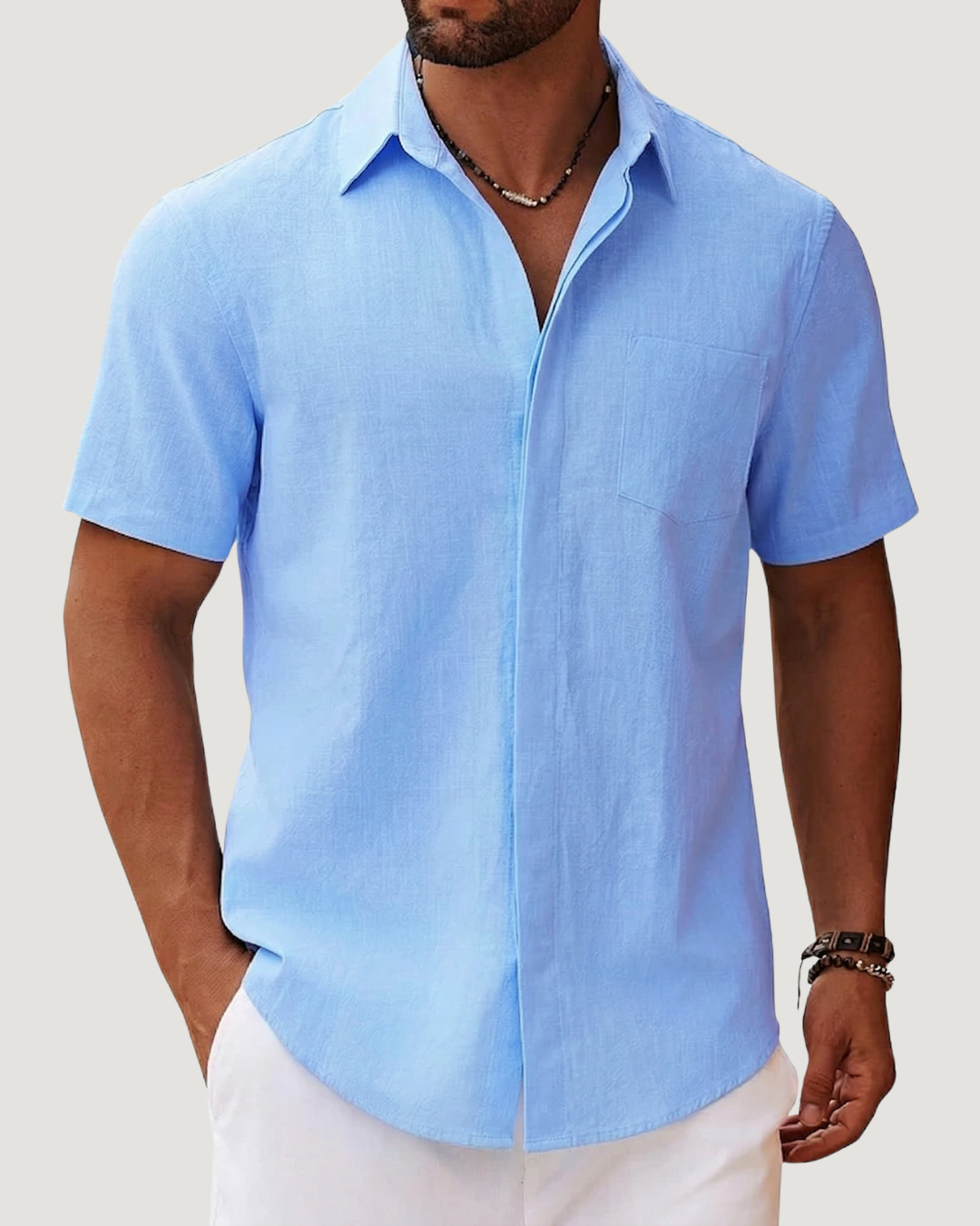Camisa Manga Curta 100% linho - botões invisíveis