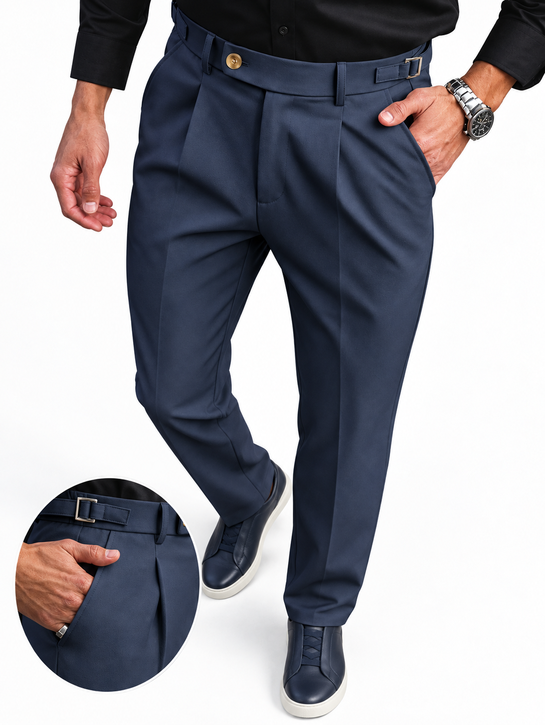 Calça de Alfaiataria Firenze, Cós Transpassado com Fivela Lateral.