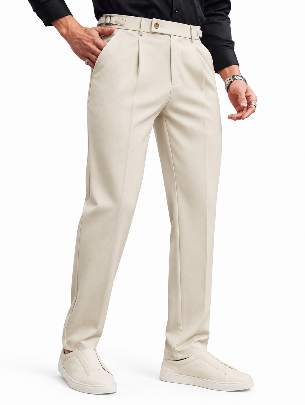 Calça de Alfaiataria Firenze, Cós Transpassado com Fivela Lateral.