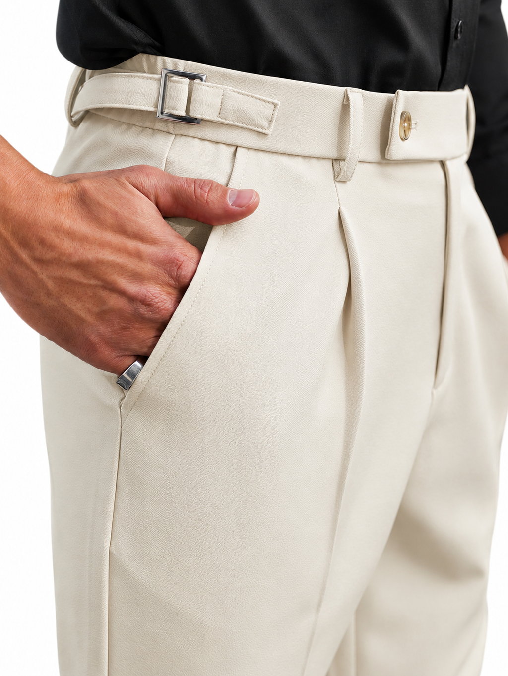Calça de Alfaiataria Firenze, Cós Transpassado com Fivela Lateral.