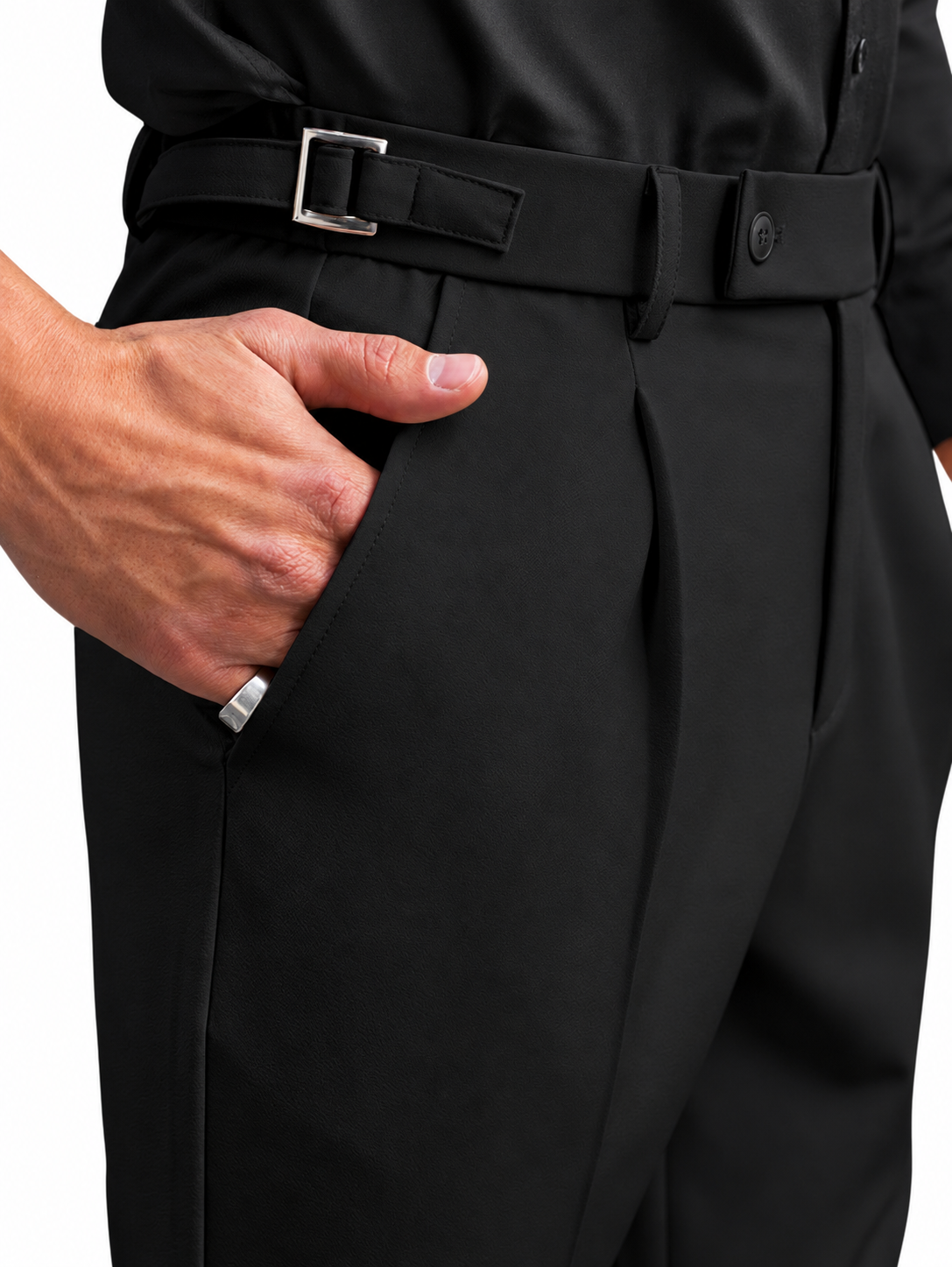 Calça de Alfaiataria Firenze, Cós Transpassado com Fivela Lateral.