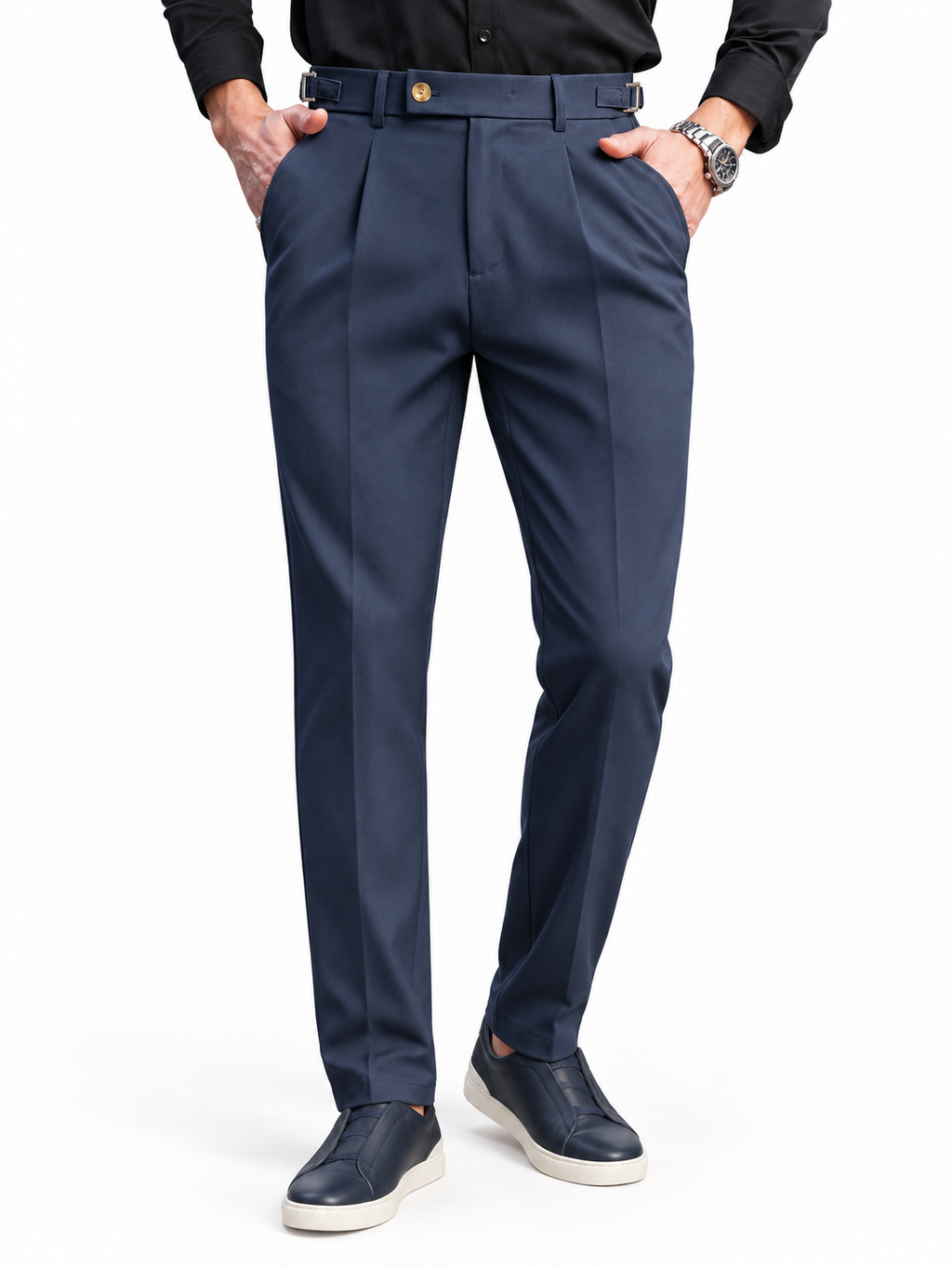 Calça de Alfaiataria Firenze, Cós Transpassado com Fivela Lateral.