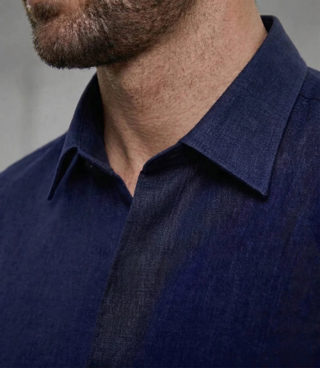 Camisa Manga Curta 100% linho - botões invisíveis