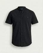 Camisa Manga Curta Gola Padre 100% Algodão - Preta
