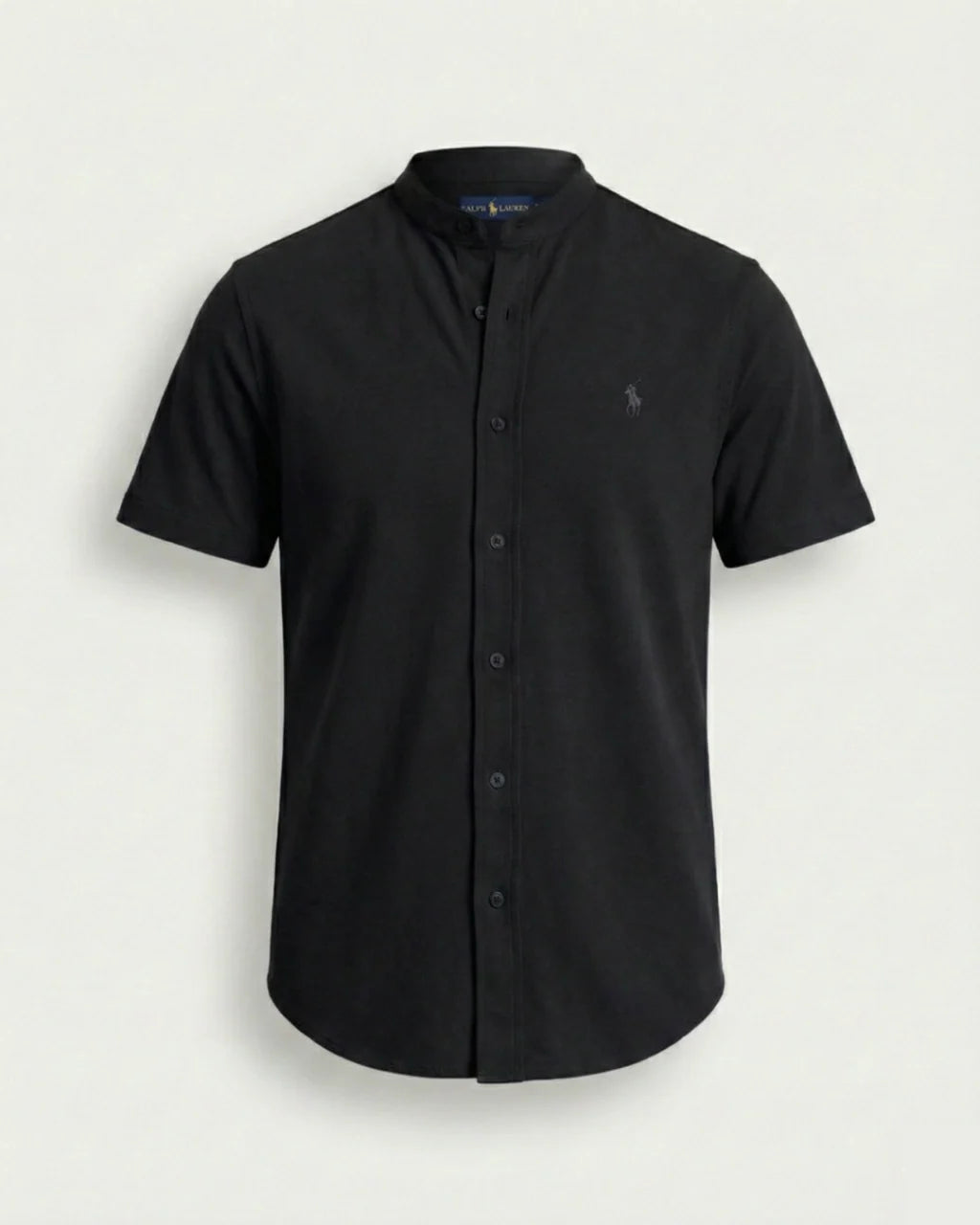 Camisa Manga Curta Gola Padre 100% Algodão - Preta